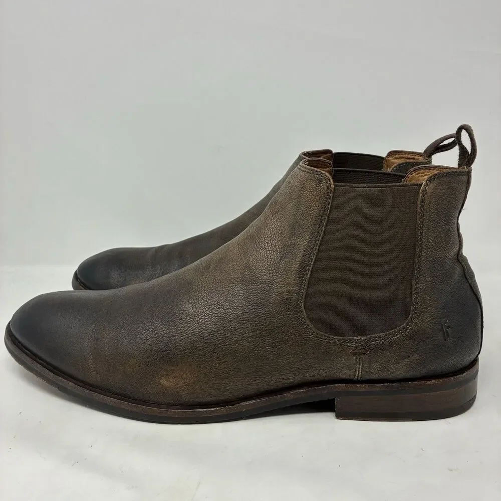 Frye Tyler Flex Boots Mens Size 13 Brown Leather Chelsea Ankle Pull On Pebbled